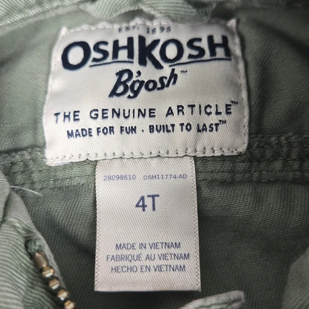 Retro OshKosh B'gosh Utility Jacket Hooded Cargo Military Coat Olive Green 4T